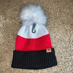 Kids' Red, White, and Black Pom-Pom Beanie